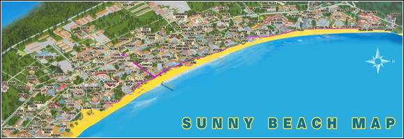 Map van Sunny Beach Bulgarije